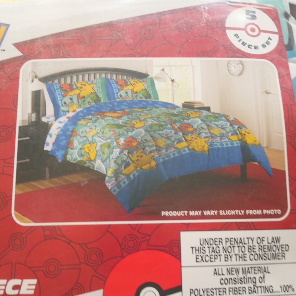 NEW Pokemon 5 Piece Full Double Bedding Set Comforter + Sheets + 2 Pillowcases - Picture 2 of 9